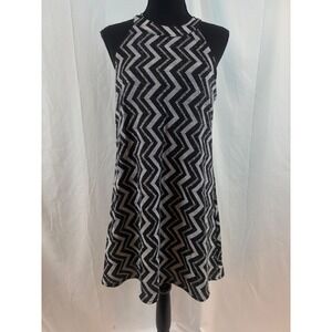 Black Silver Chevron Zigzag Halter Neck Mini Dress Size Large